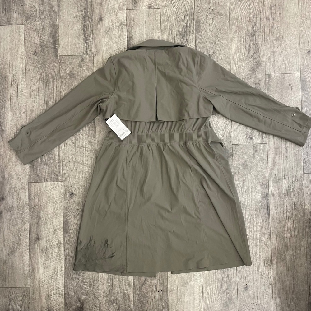 Athleta Stellar Trench Coat Olive Green Water Repellent Mesh Venting Womens L - Picture 12 of 13
